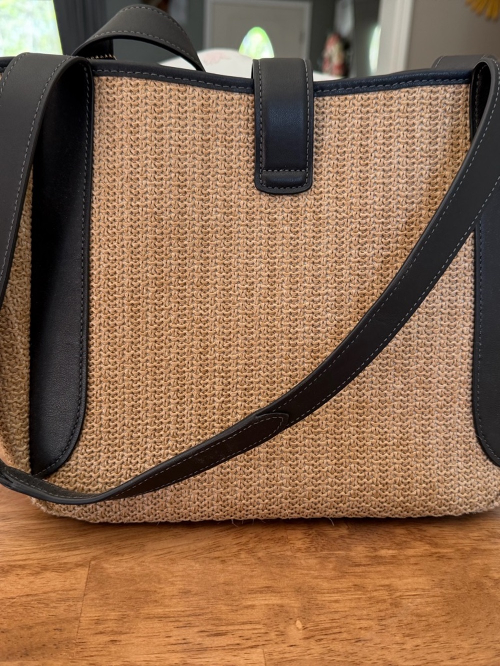 Coach Natural Straw Tote with Black Leather Trim - Picture 2 of 6